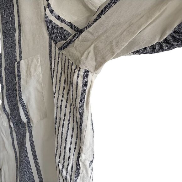 JOIE Silk Striped Popover Blouse Blue White L - Picture 6 of 10